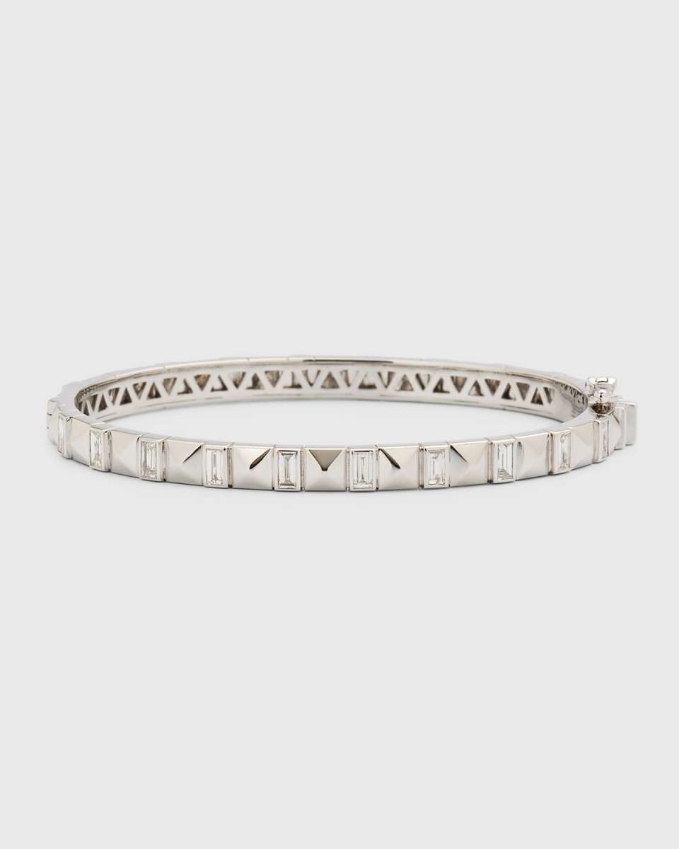 18K White Gold Baguette Diamond Pyramid Bangle, Size 17cm
